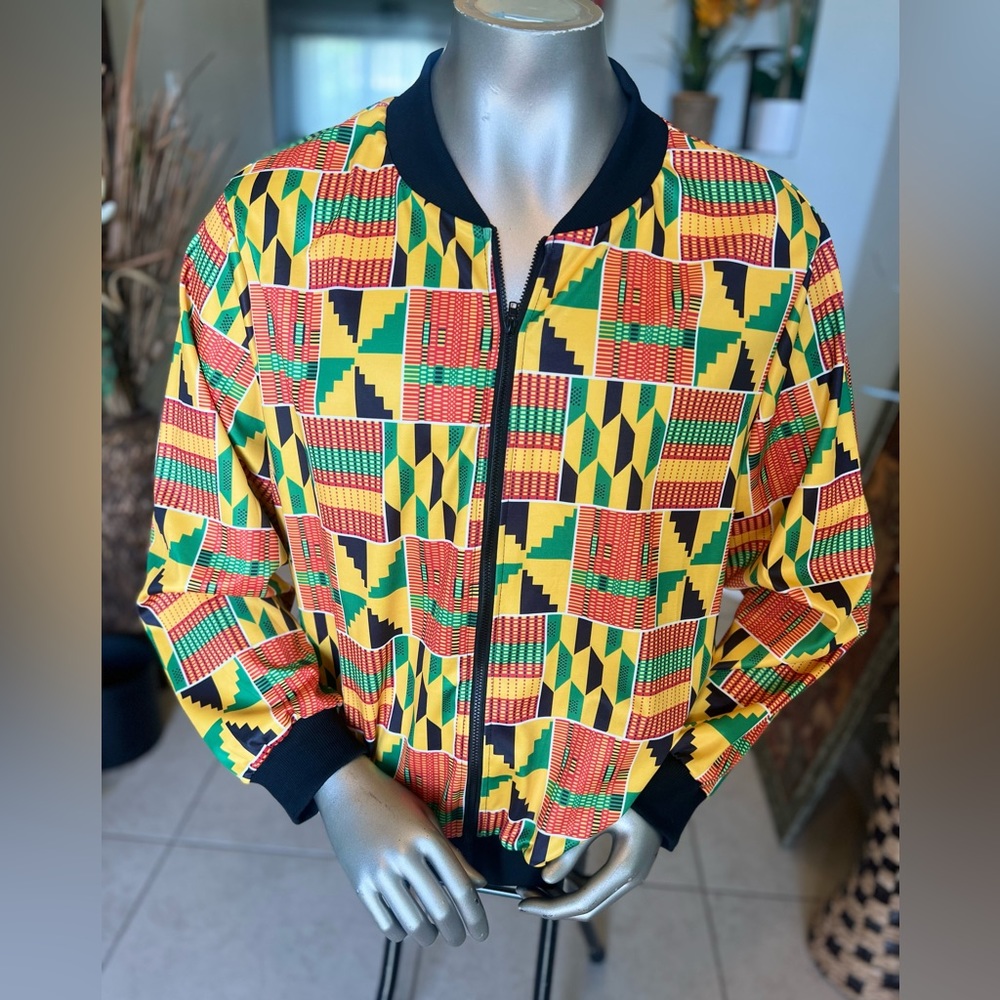 African Kente Print Bomber Jacket (Unisex)